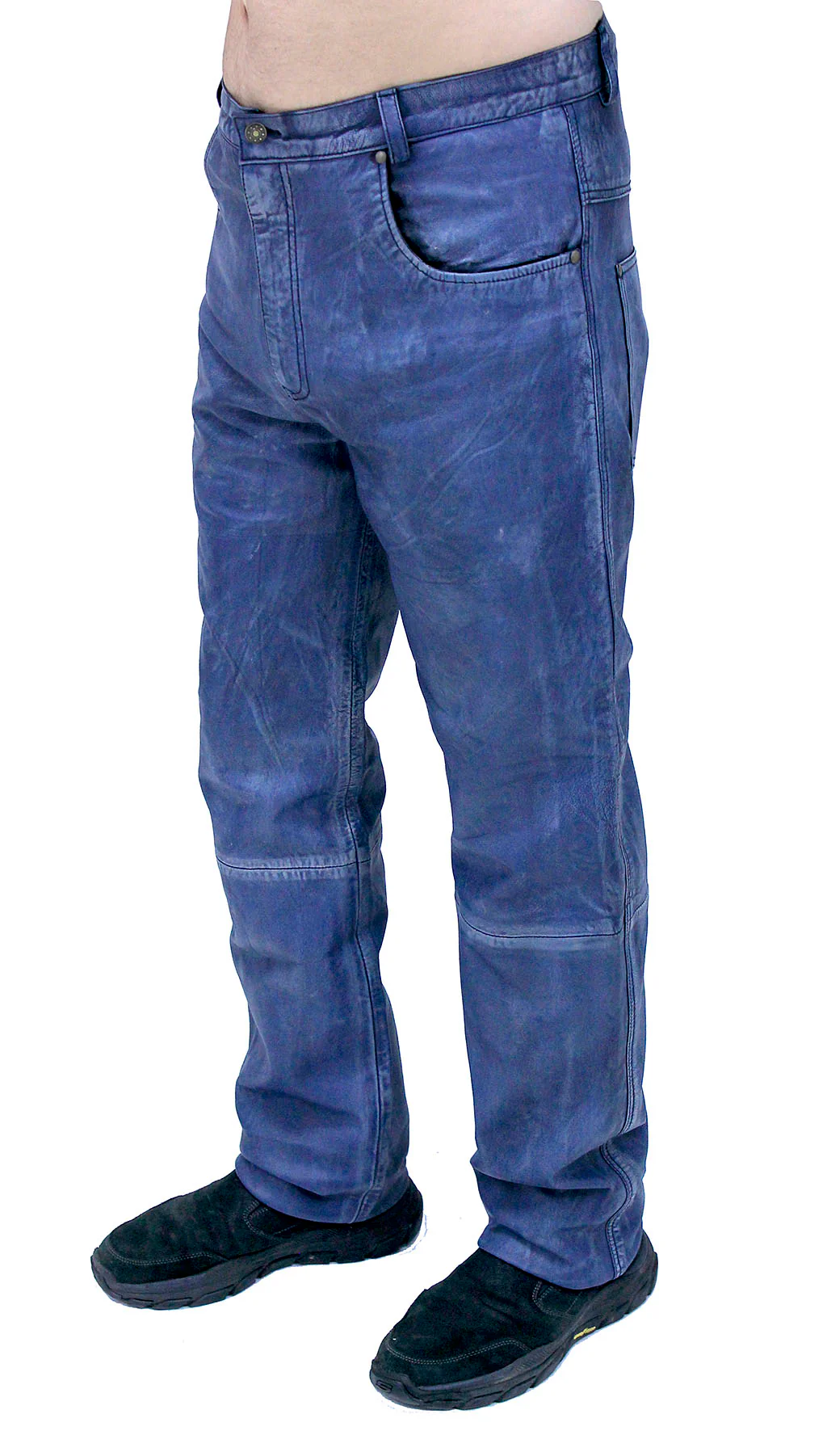Men's Hand Antiqued Leather Blue Jeans #MP5935U - Image 2