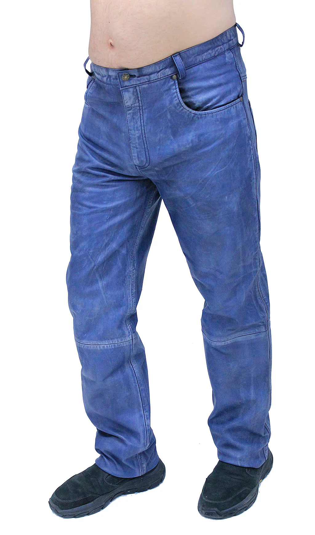 Men's Hand Antiqued Leather Blue Jeans #MP5935U - Image 3