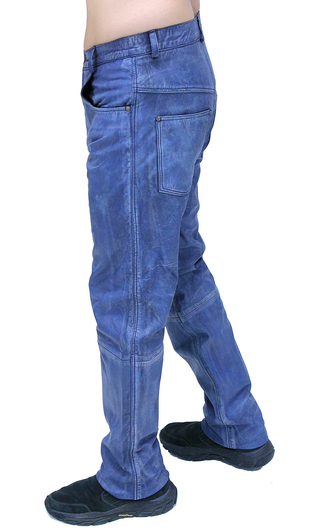 Men's Hand Antiqued Leather Blue Jeans #MP5935U - Image 4