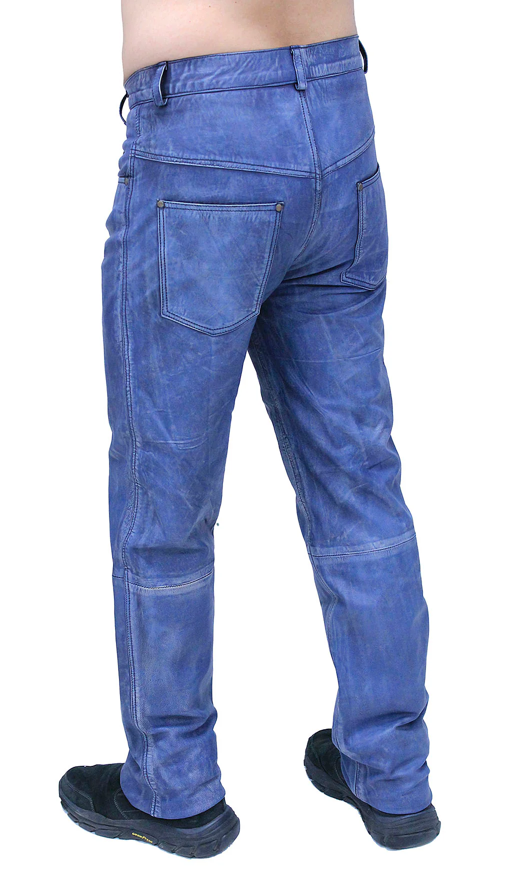 Men's Hand Antiqued Leather Blue Jeans #MP5935U - Image 5