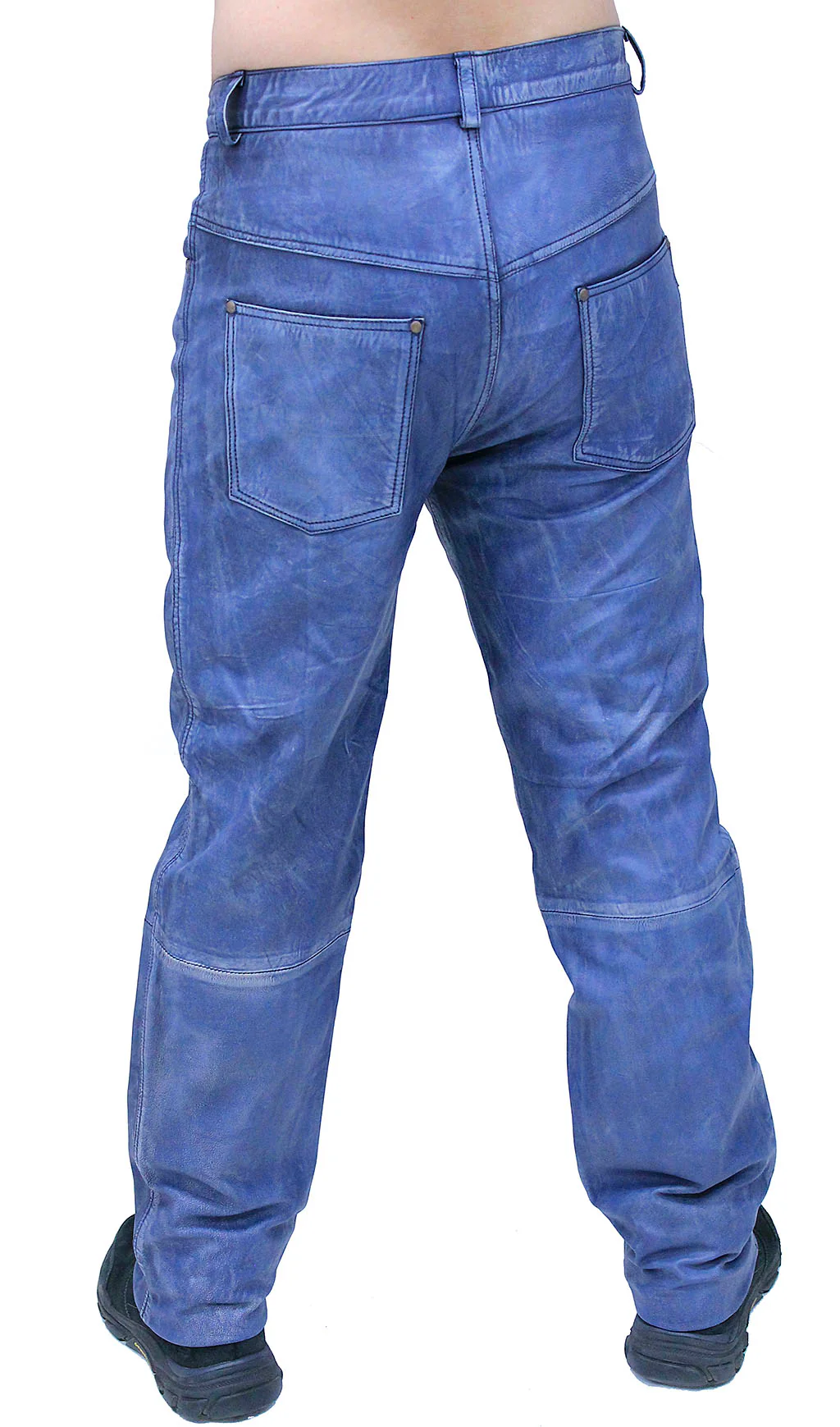 Men's Hand Antiqued Leather Blue Jeans #MP5935U - Image 6