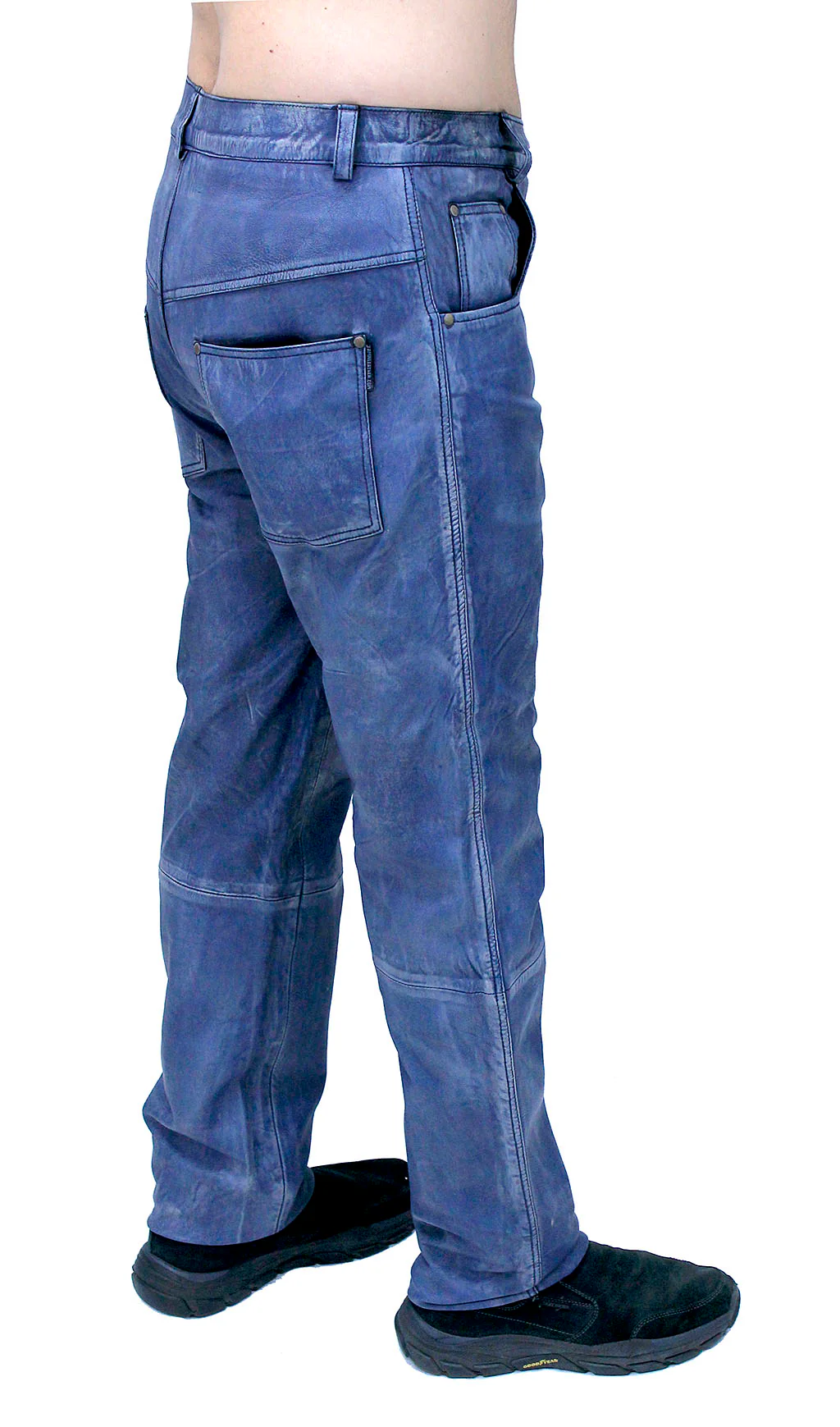 Men's Hand Antiqued Leather Blue Jeans #MP5935U - Image 7