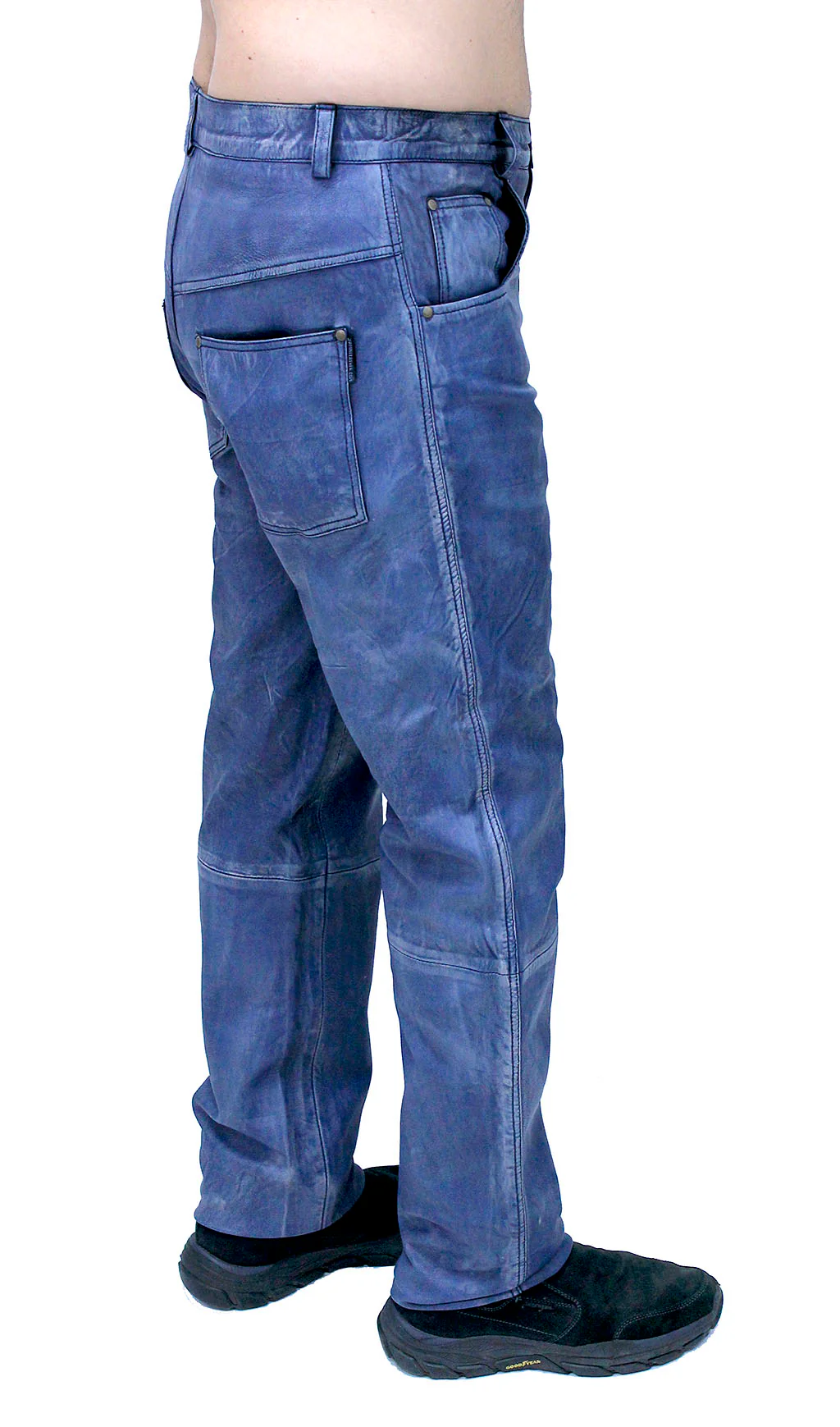 Men's Hand Antiqued Leather Blue Jeans #MP5935U - Image 8