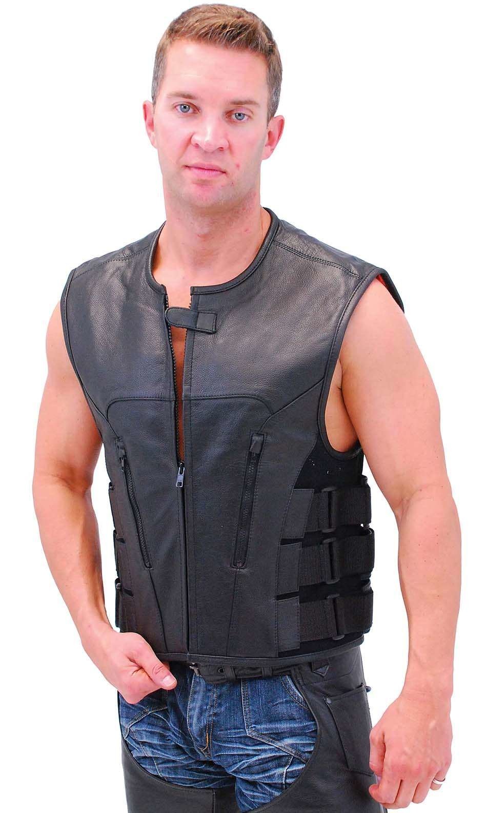 Triple Side Strap Leather Club Vest w/No Collar & Full Back #VM645CSL - Image 3