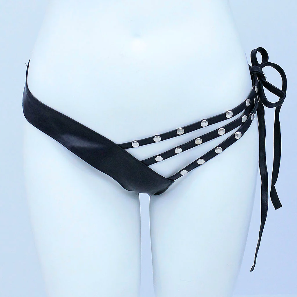 Triple Strap Studded Leather Thong #UGT1142K
