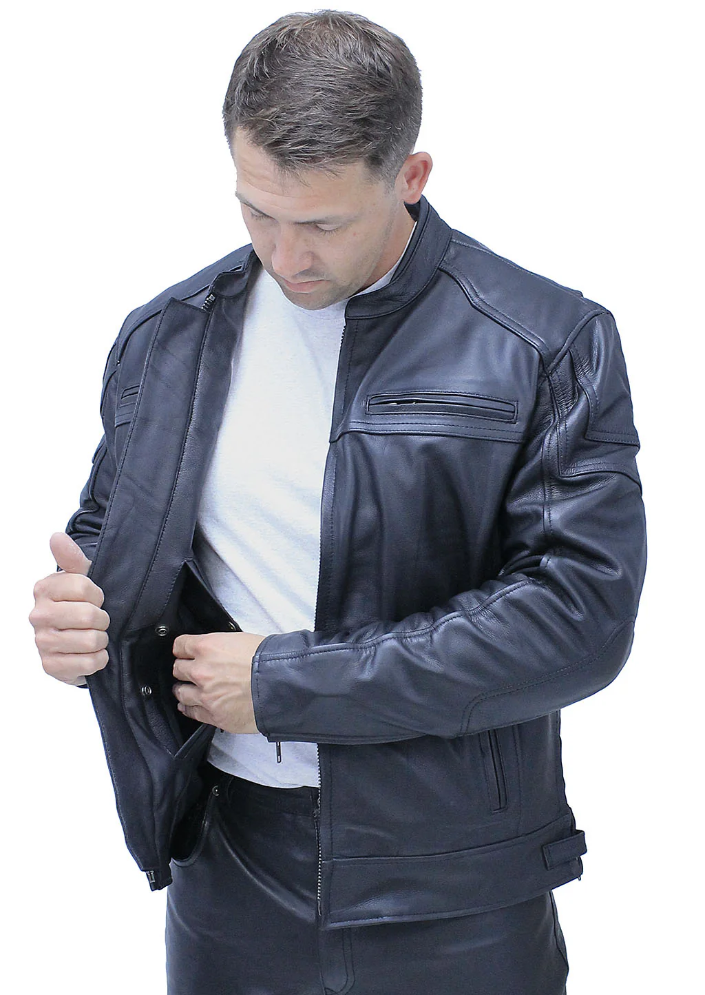 Ultra Premium Cowhide Leather Vented Café Racer Jacket #M69440GVZK - Image 3