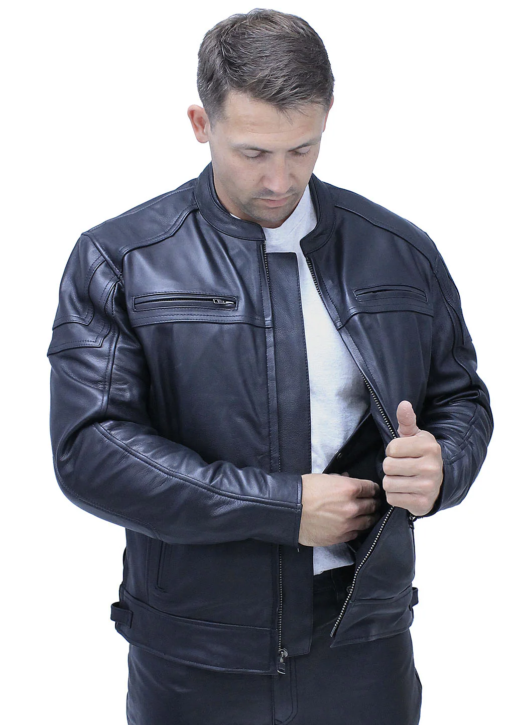 Ultra Premium Cowhide Leather Vented Café Racer Jacket #M69440GVZK - Image 4