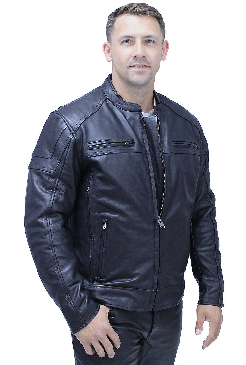 Ultra Premium Cowhide Leather Vented Café Racer Jacket #M69440GVZK - Image 5