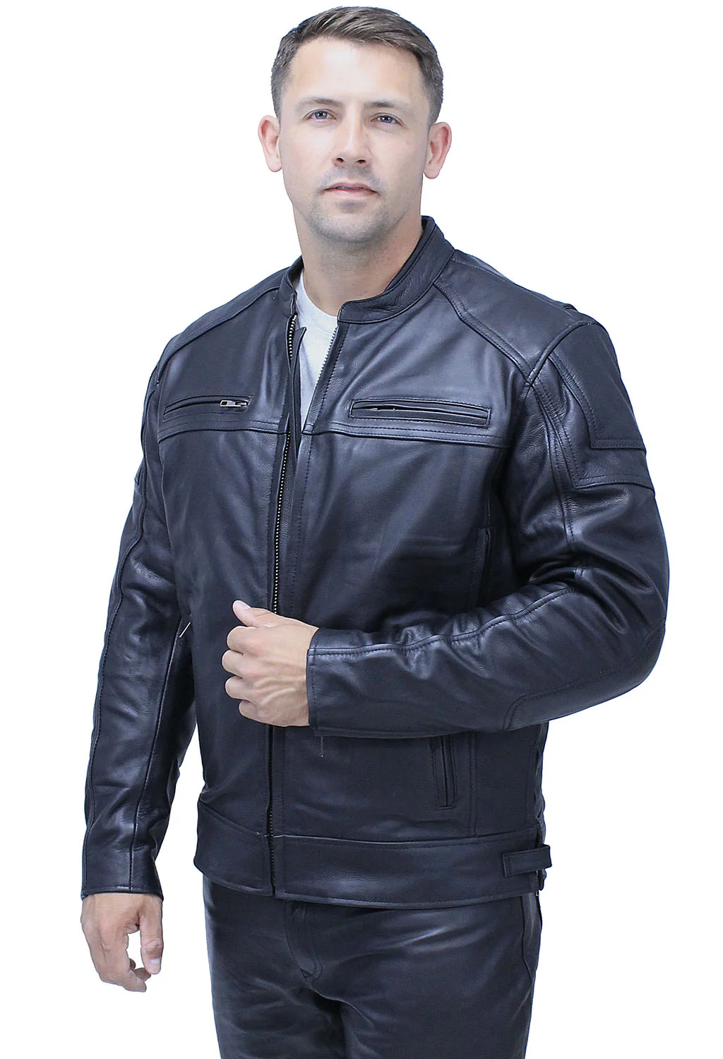 Ultra Premium Cowhide Leather Vented Café Racer Jacket #M69440GVZK - Image 7