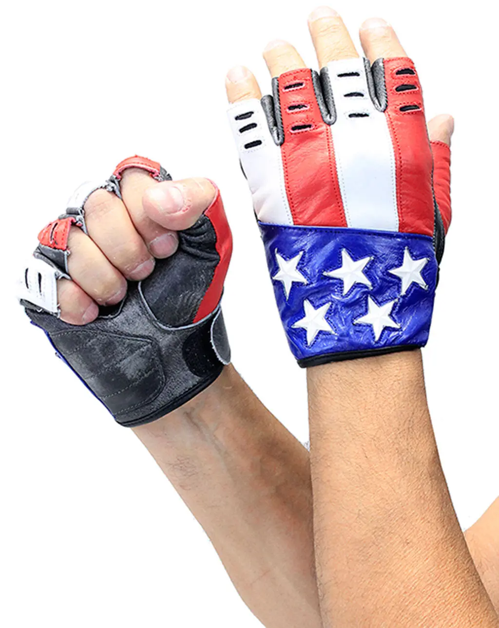 USA Fingerless Flag Leather Gloves #G8199USA - Image 2