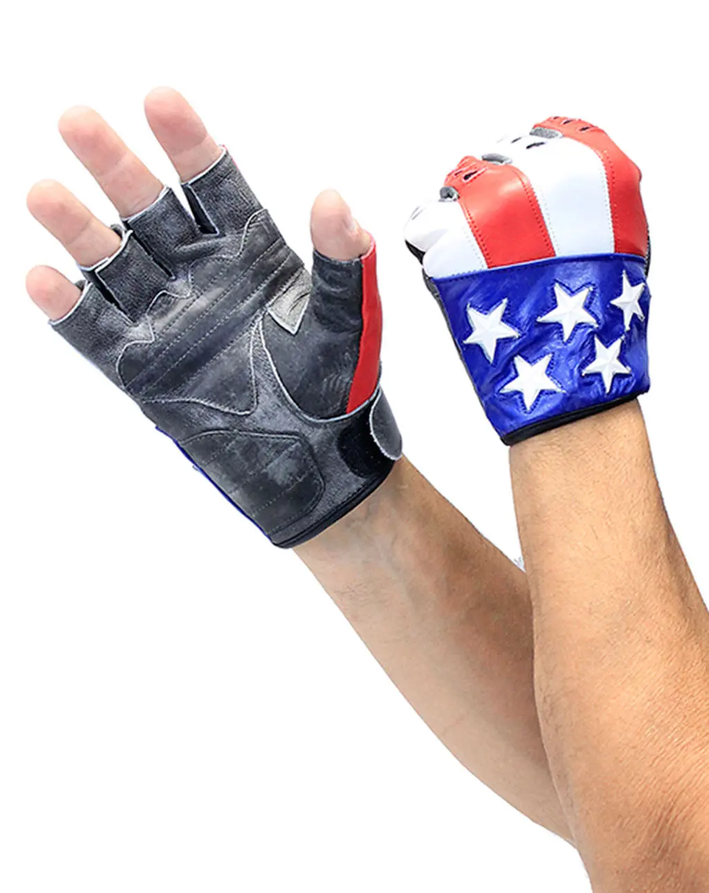 USA Fingerless Flag Leather Gloves #G8199USA - Image 3