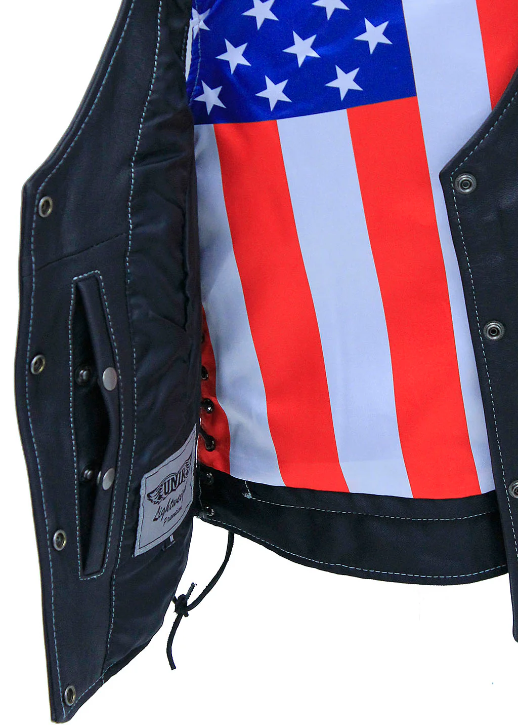 Flag Lined Women's Side Lace Leather Vest #VL6890USA () - Image 3