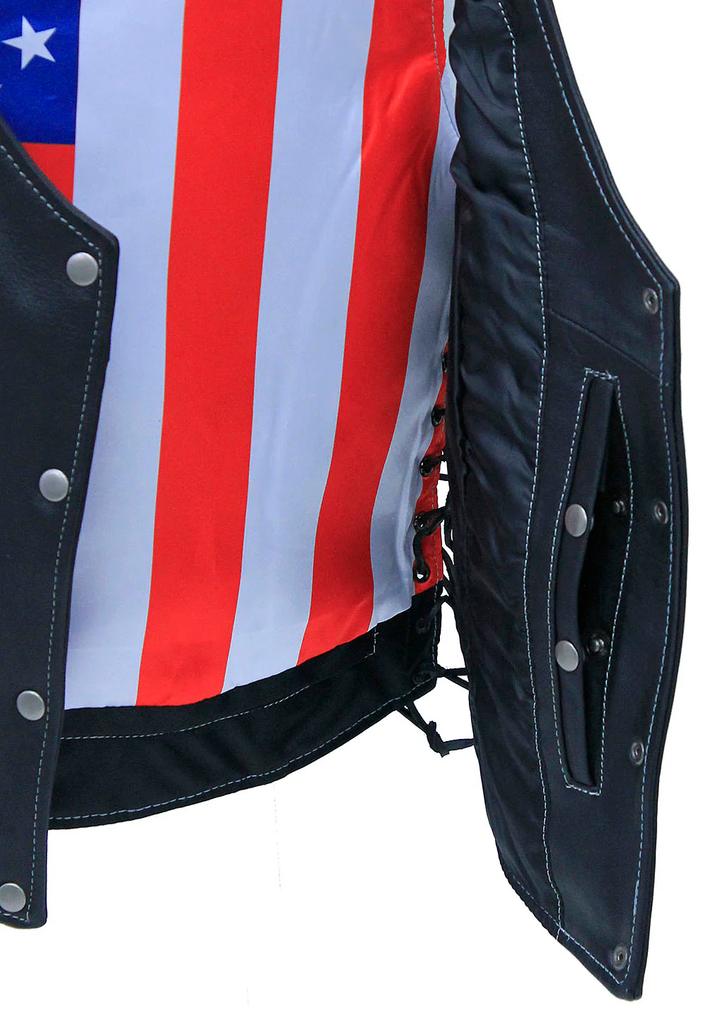 Flag Lined Women's Side Lace Leather Vest #VL6890USA () - Image 4
