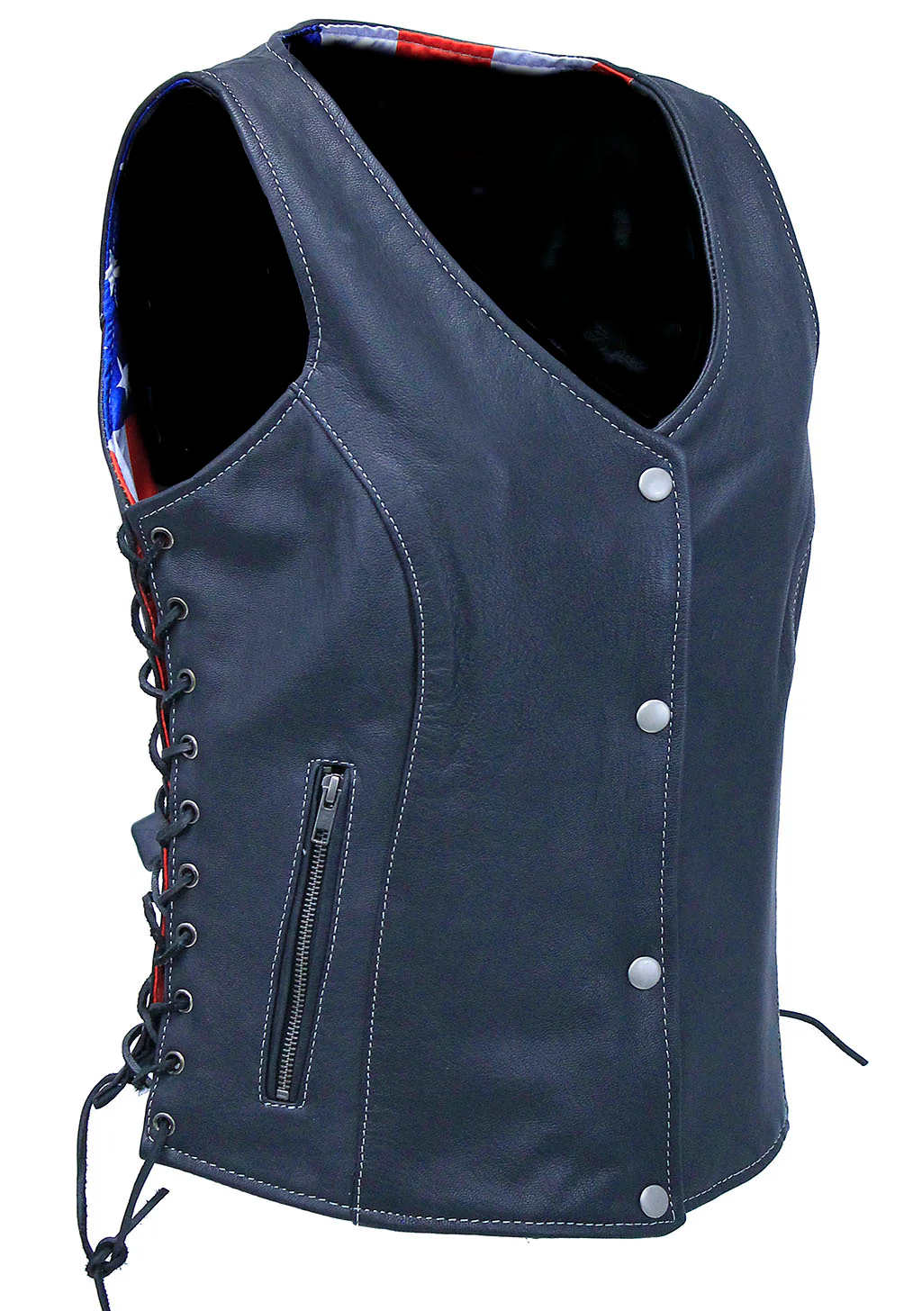 Flag Lined Women's Side Lace Leather Vest #VL6890USA () - Image 5