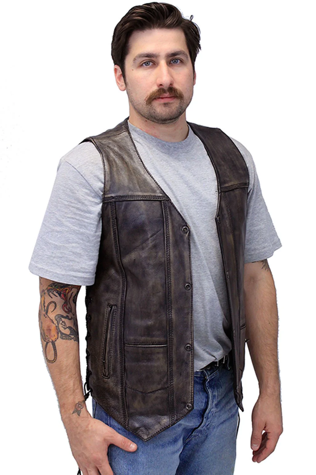 Vintage Brown Leather Vest For Conceal Carry #VMA3540GN - Image 3