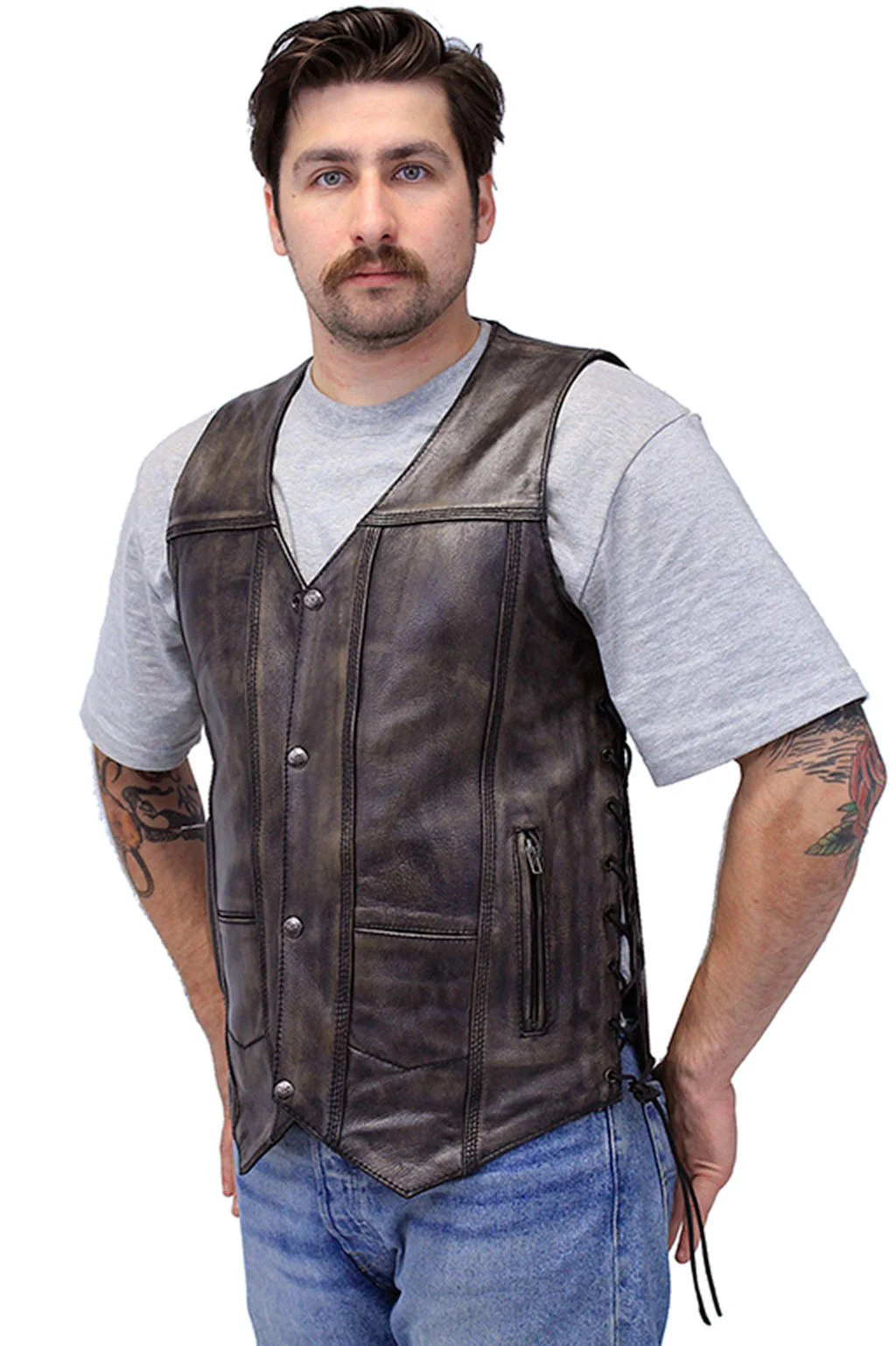 Vintage Brown Leather Vest For Conceal Carry #VMA3540GN - Image 4