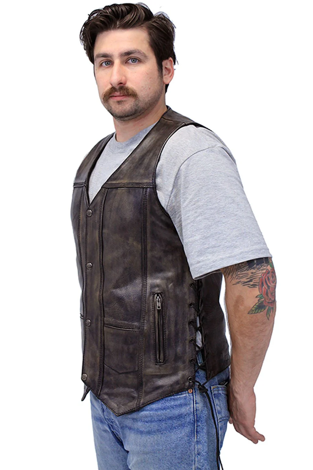 Vintage Brown Leather Vest For Conceal Carry #VMA3540GN - Image 5