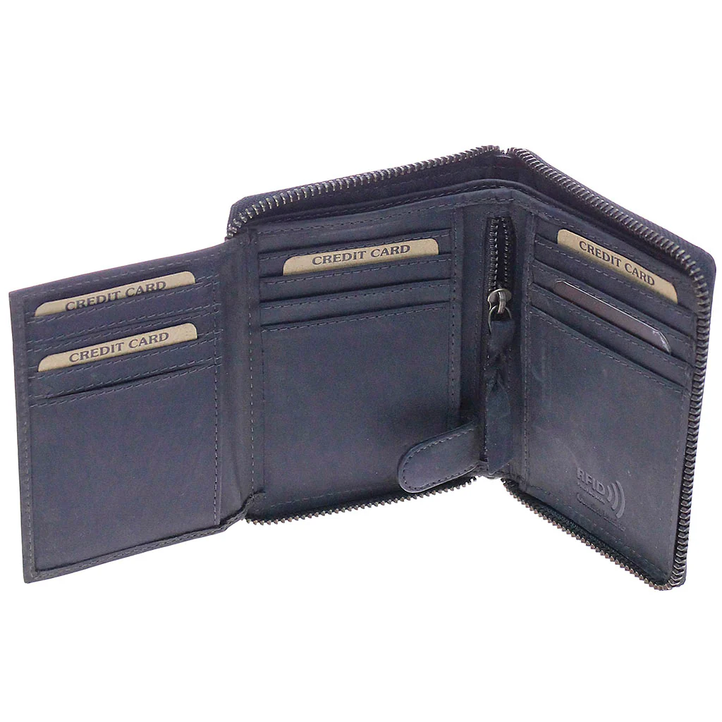 Vintage Black 12 Pocket Zip Around Organizer RFID Wallet #WZ51323KID - Image 2