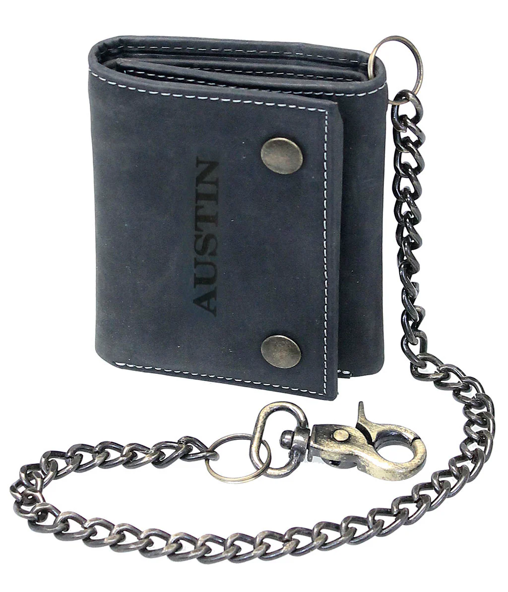 Vintage Black (Gray) RFID Trifold Chain Wallet #WC513210KID - Image 2