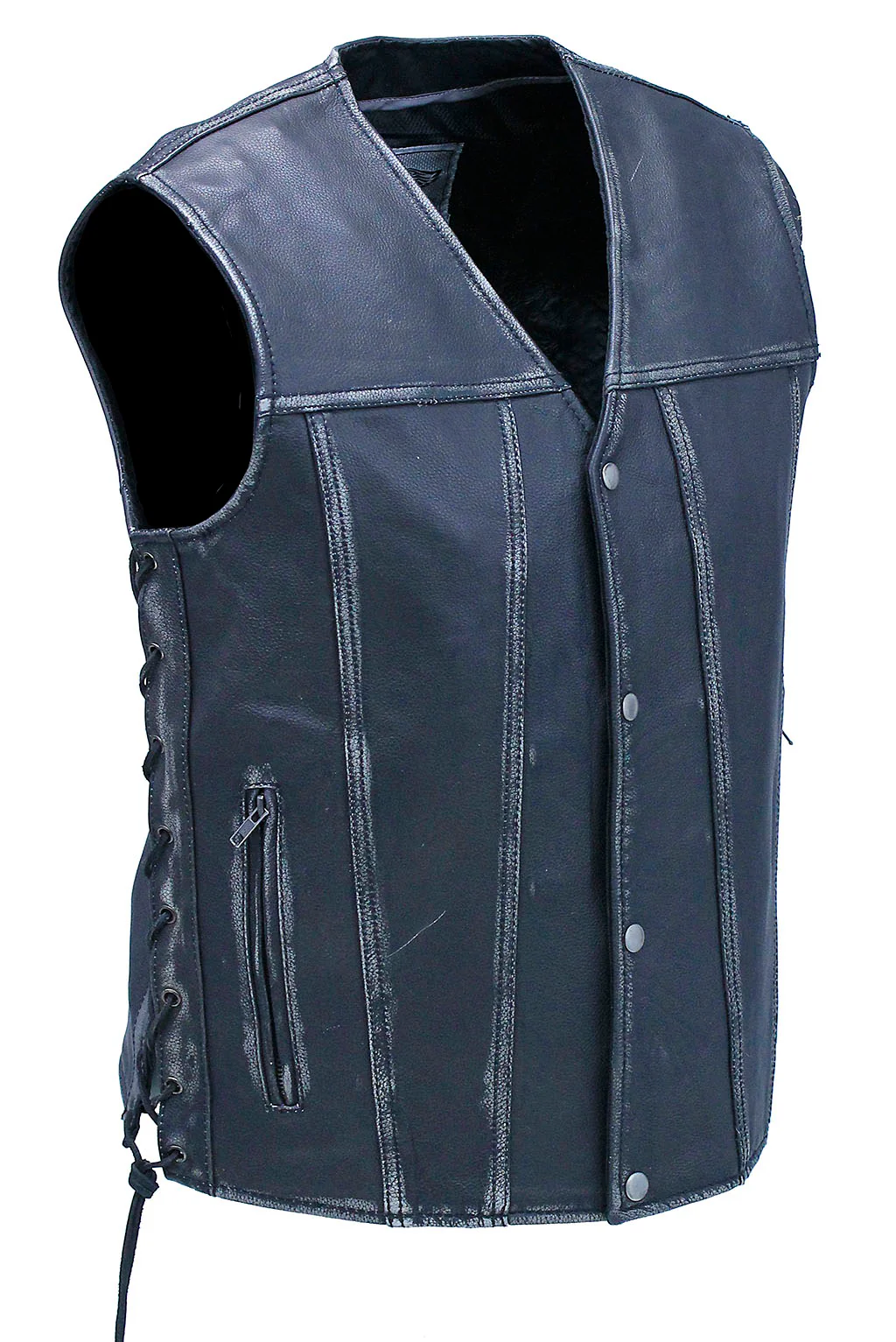 Vintage Black Side Lace Concealed Pocket Straight Bottom Vest #VMA2611GK - Image 3