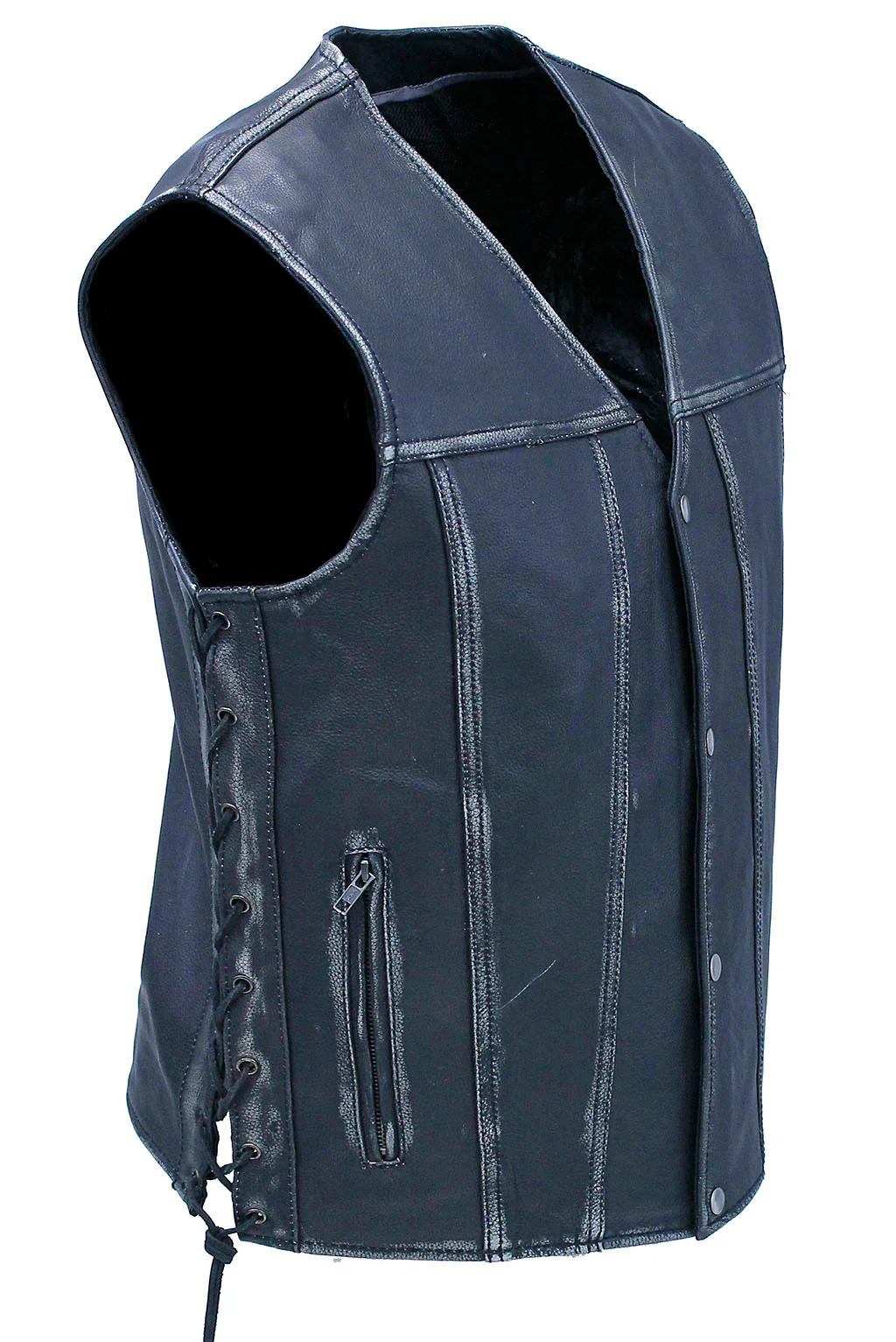 Vintage Black Side Lace Concealed Pocket Straight Bottom Vest #VMA2611GK - Image 4