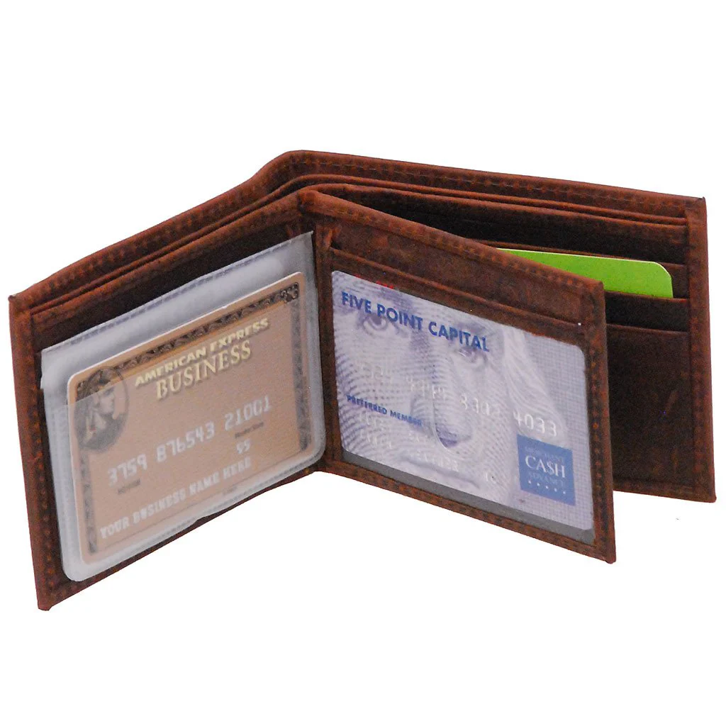 Vintage Brown Bifold w/Center Flap 14 Pocket RFID Wallet #WM13121NID - Image 4