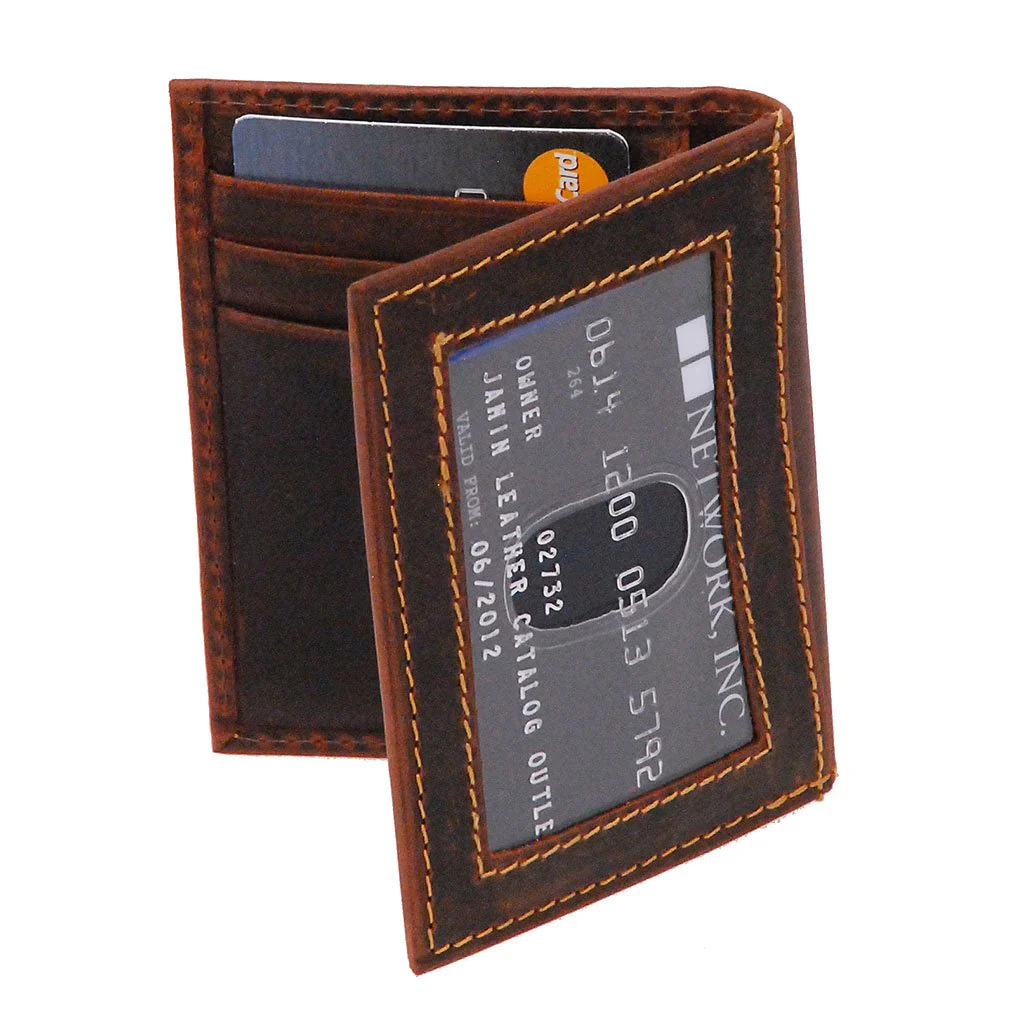 Vintage Brown Leather Magnetic Money Clip Wallet #W543701N - Image 3