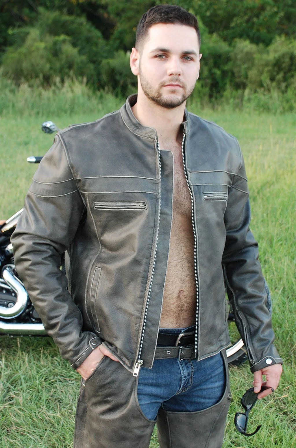 Vintage Brown Leather Vented Motorcycle Jacket - Scooter Style #MA4170ZDN (M,XL)