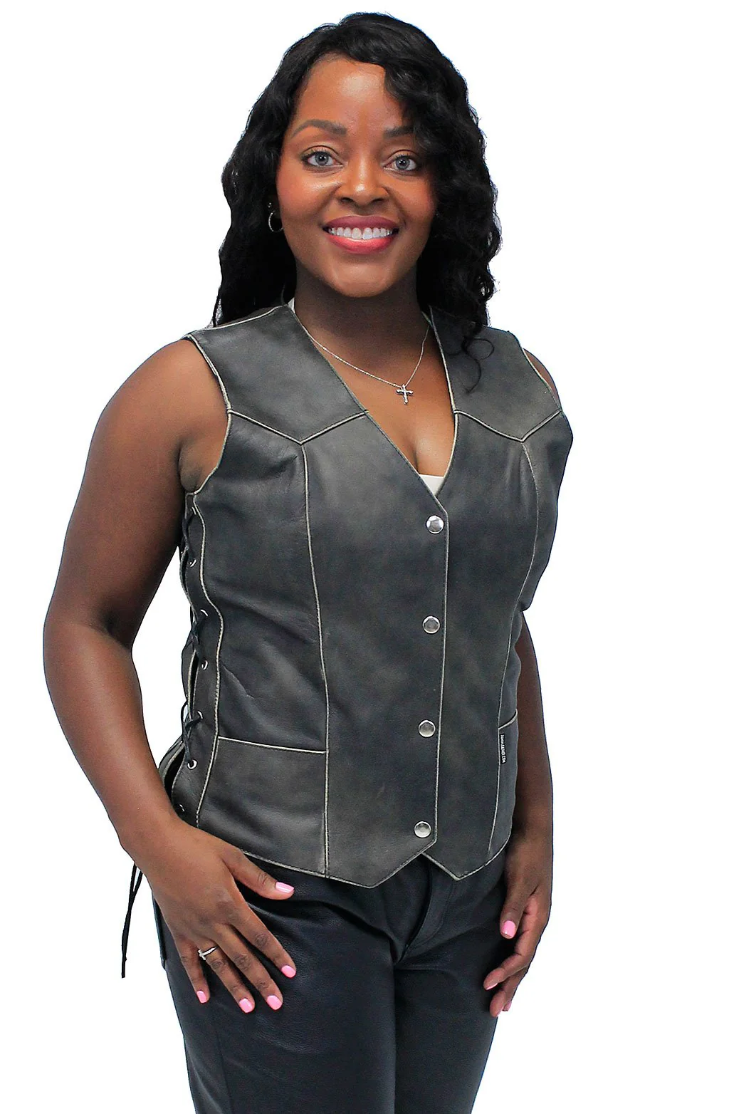 Vintage Brown Leather Vest for Women w/Side Lacing #VLA516LDN () - Image 5