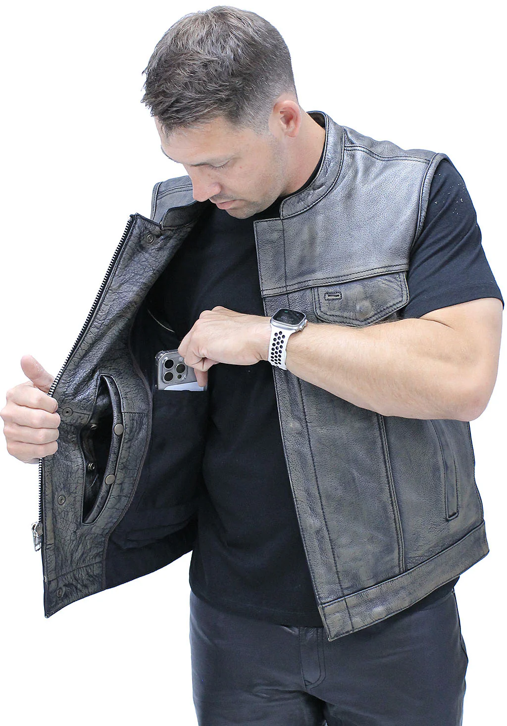 Vintage Brown Men's Club Vest with Concealed Pockets #VMA66552GN - Image 3