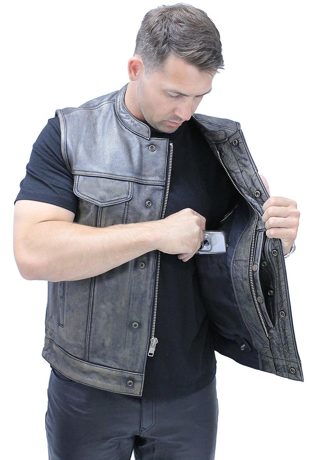 Vintage Brown Men's Club Vest with Concealed Pockets #VMA66552GN - Image 4