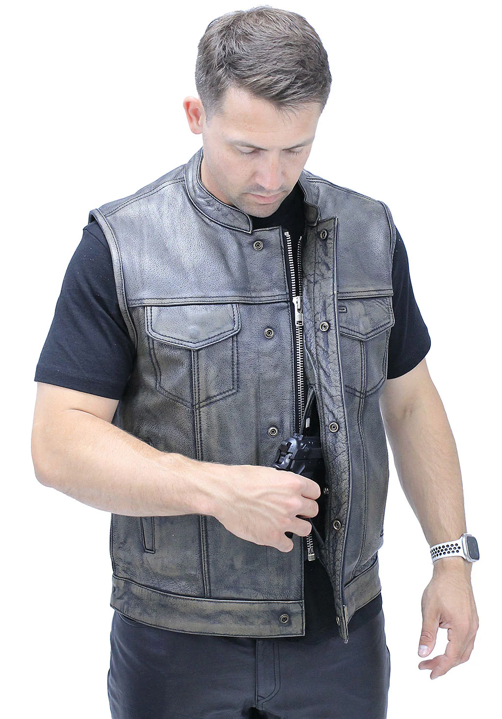 Vintage Brown Men's Club Vest with Concealed Pockets #VMA66552GN - Image 5