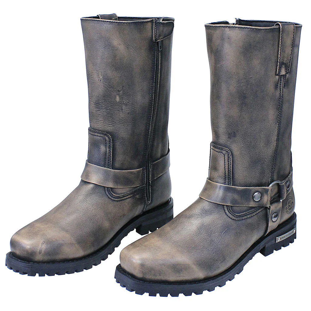 Vintage Brown Men's Leather Harness Boots with Zipper #BM10004HZN - Image 2