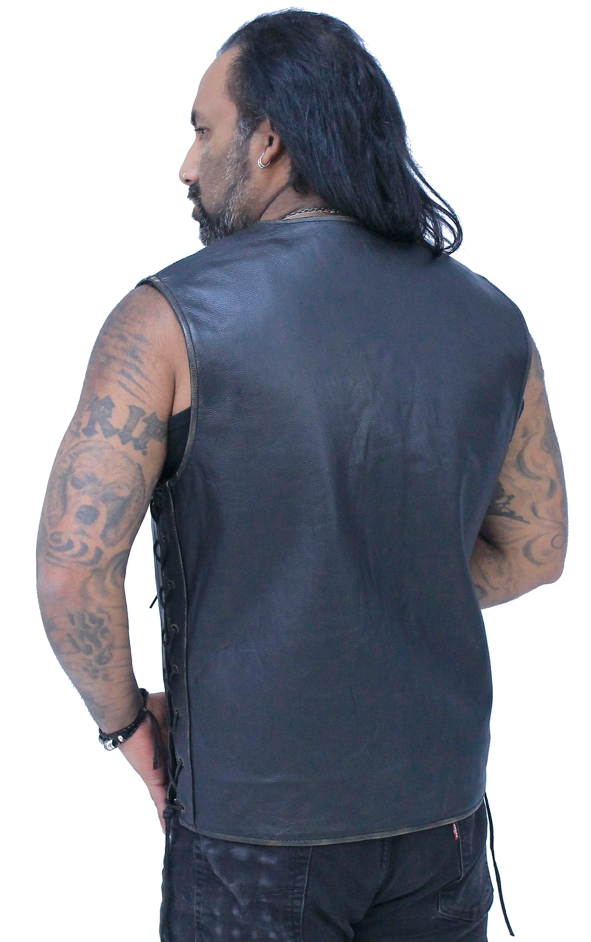Vintage Brown Side Lace Concealed Pocket Straight Bottom Vest #VMA2612GN () - Image 2