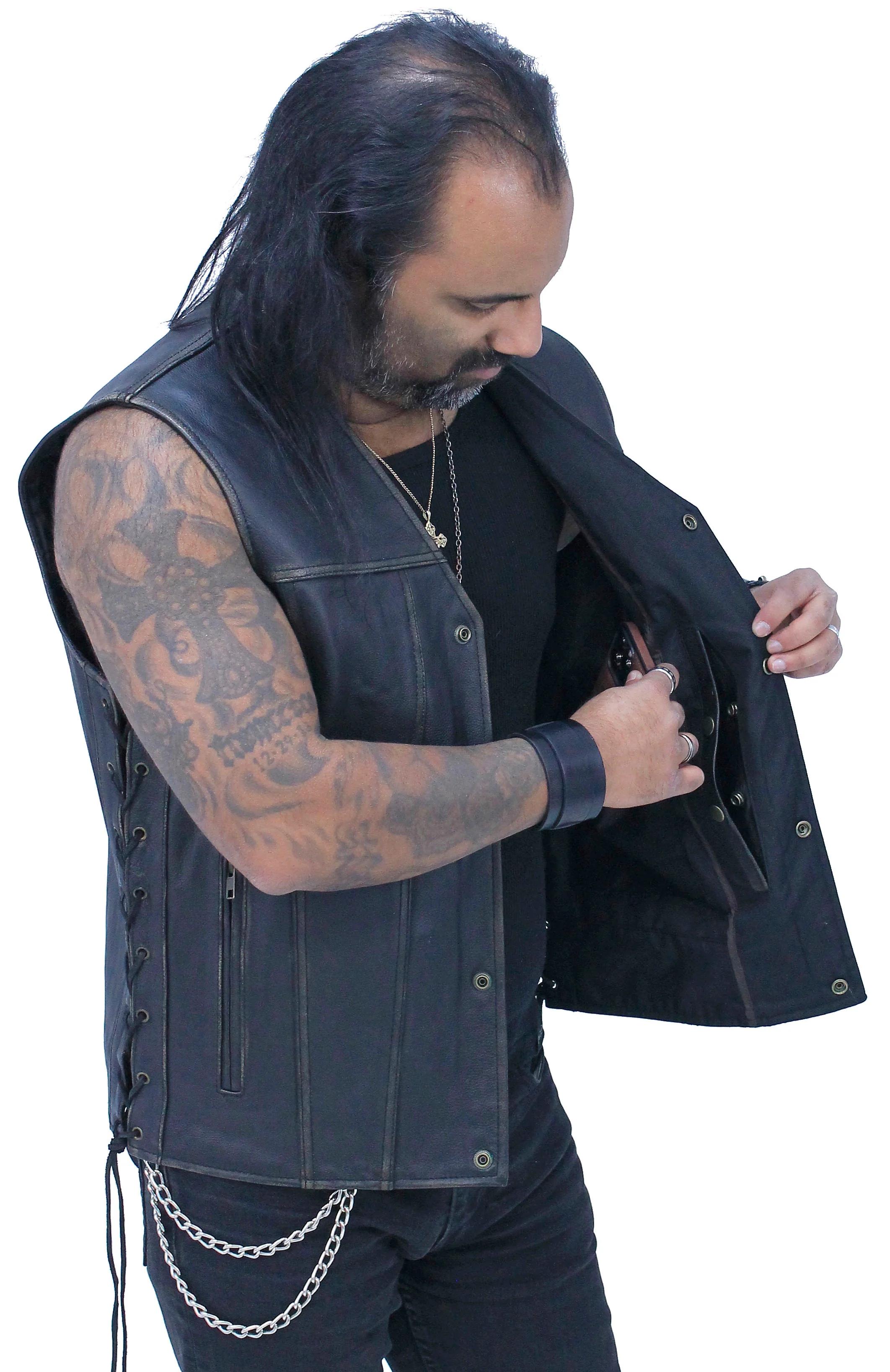Vintage Brown Side Lace Concealed Pocket Straight Bottom Vest #VMA2612GN () - Image 5