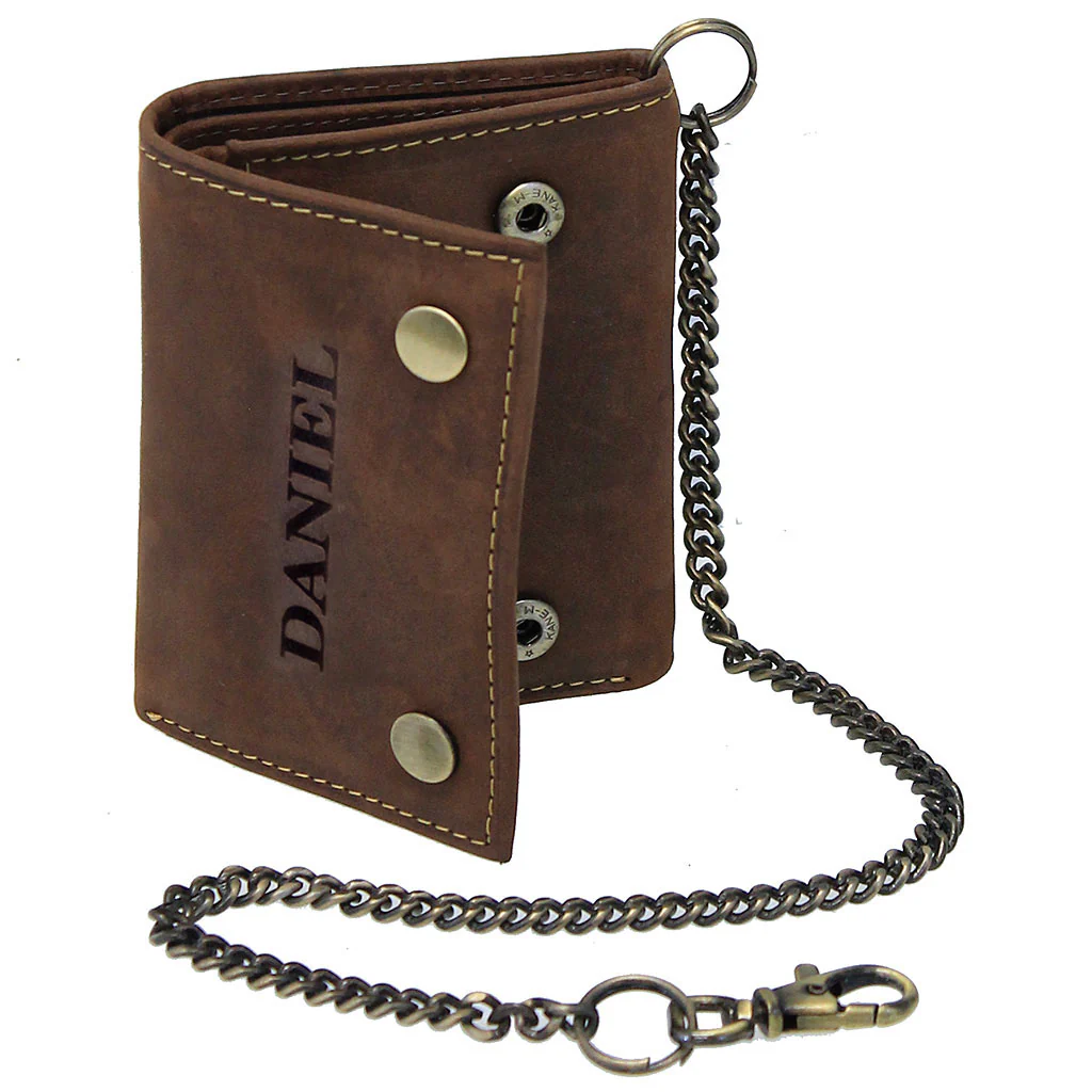 Vintage Brown Trifold Chain Wallet #WC54379N - Image 2