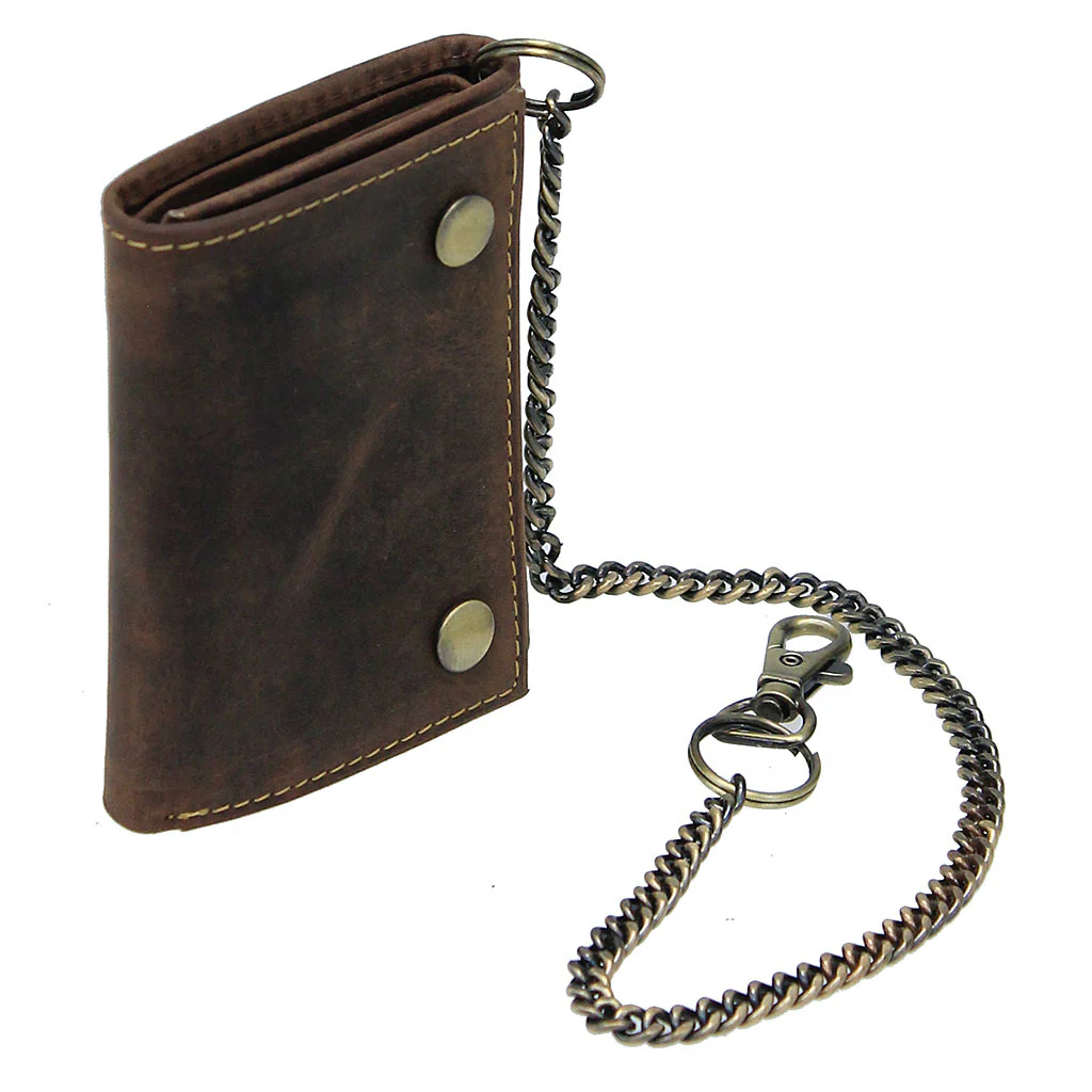 Vintage Brown Trifold Chain Wallet #WC54379N - Image 3