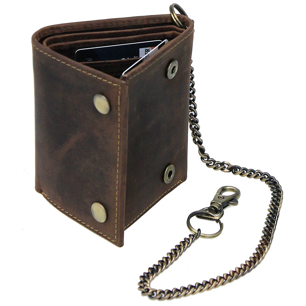 Vintage Brown Trifold Chain Wallet #WC54379N - Image 4