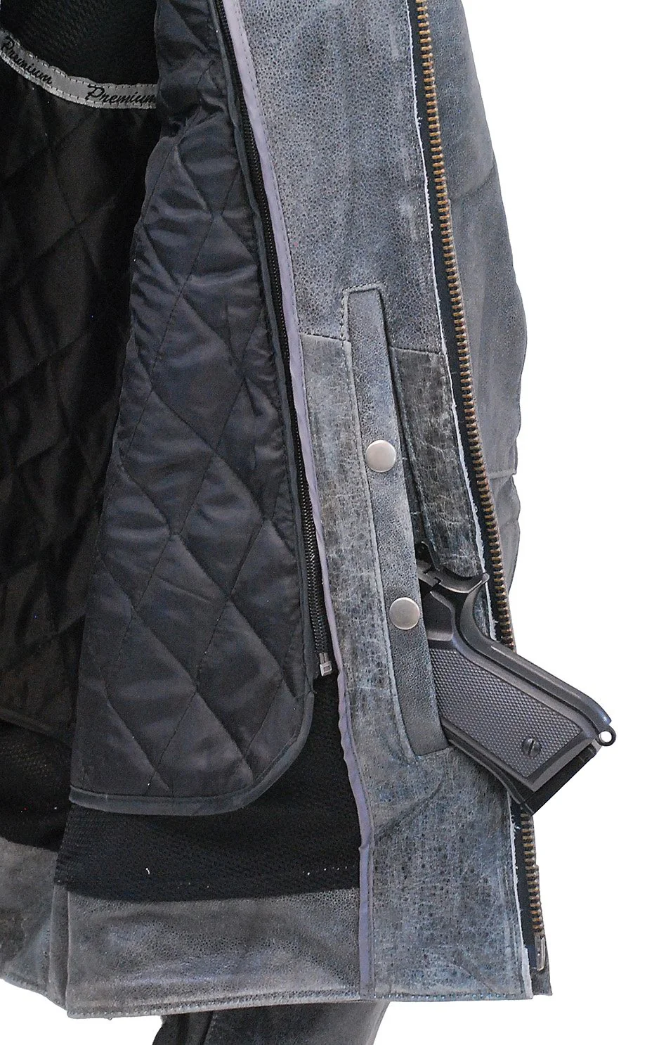 Vintage Gray Leather Motorcycle Jacket with Venting #M6621VGGY - Image 3