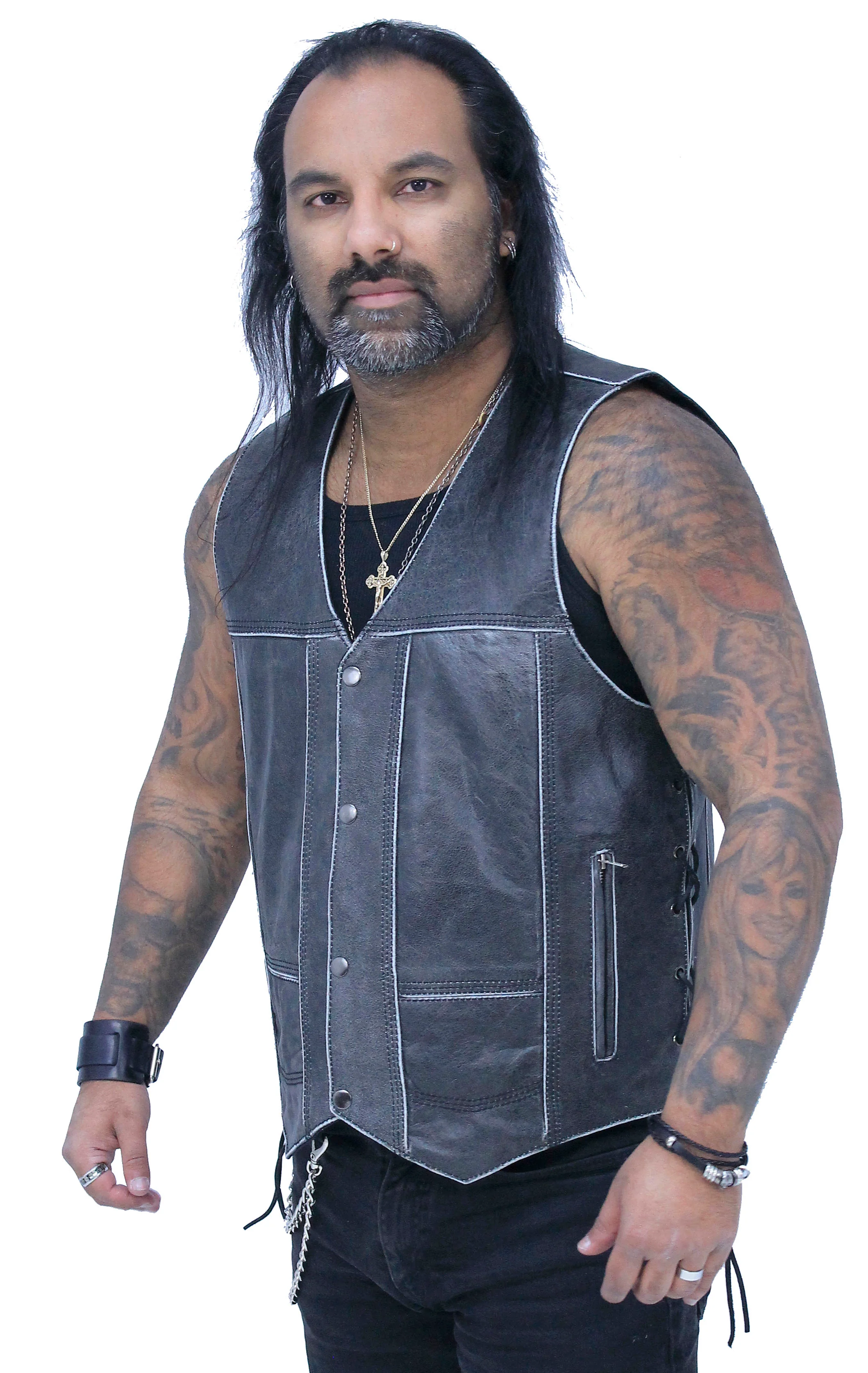 Vintage Gray Leather Side Lace 10 Pocket Vest #VMA964GLGY - Image 4