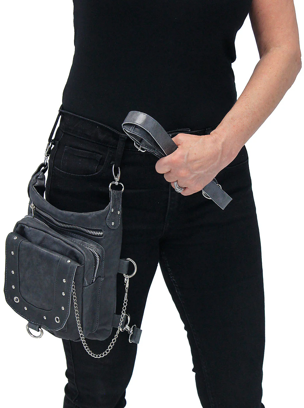 Vintage Gray Leather Thigh Bag #TBA5735GY - Image 2