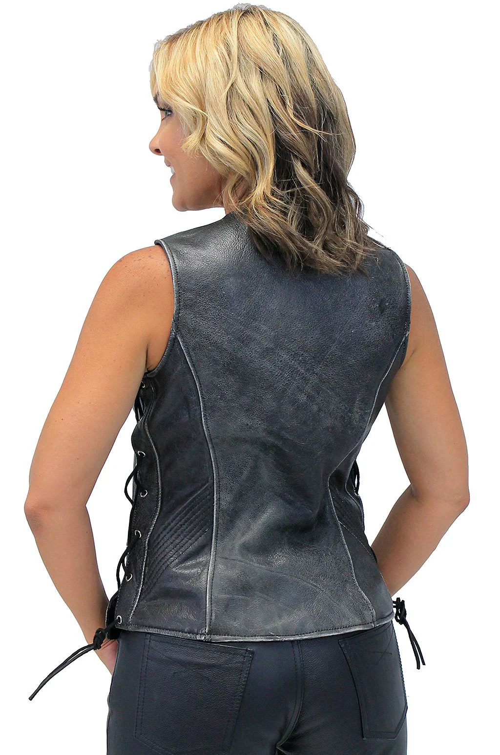 Vintage Gray Women's Dual Concealed Pocket  Side Lace Zip Vest #VLA801GLG - Image 2