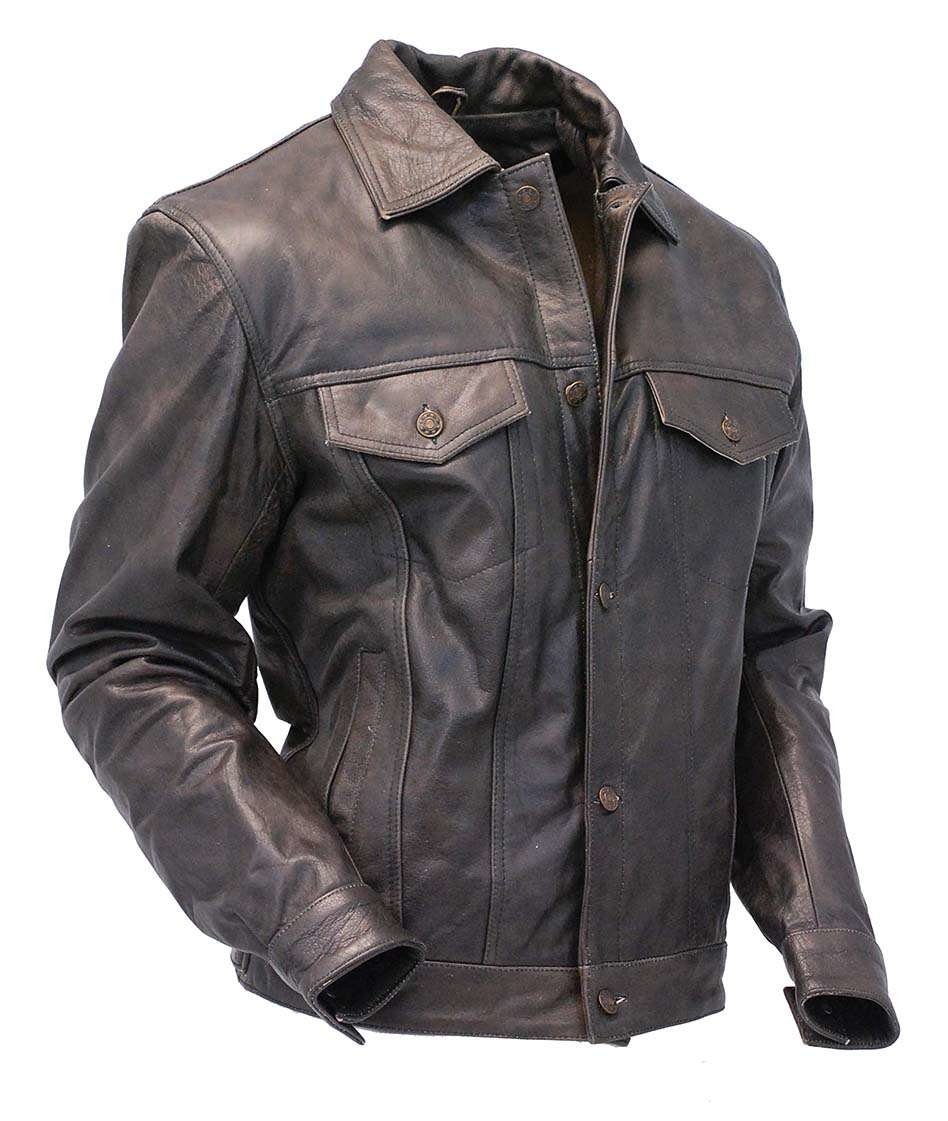 Mens Leather Jacket Vintage Jean Jacket Style #M321GY - Image 4