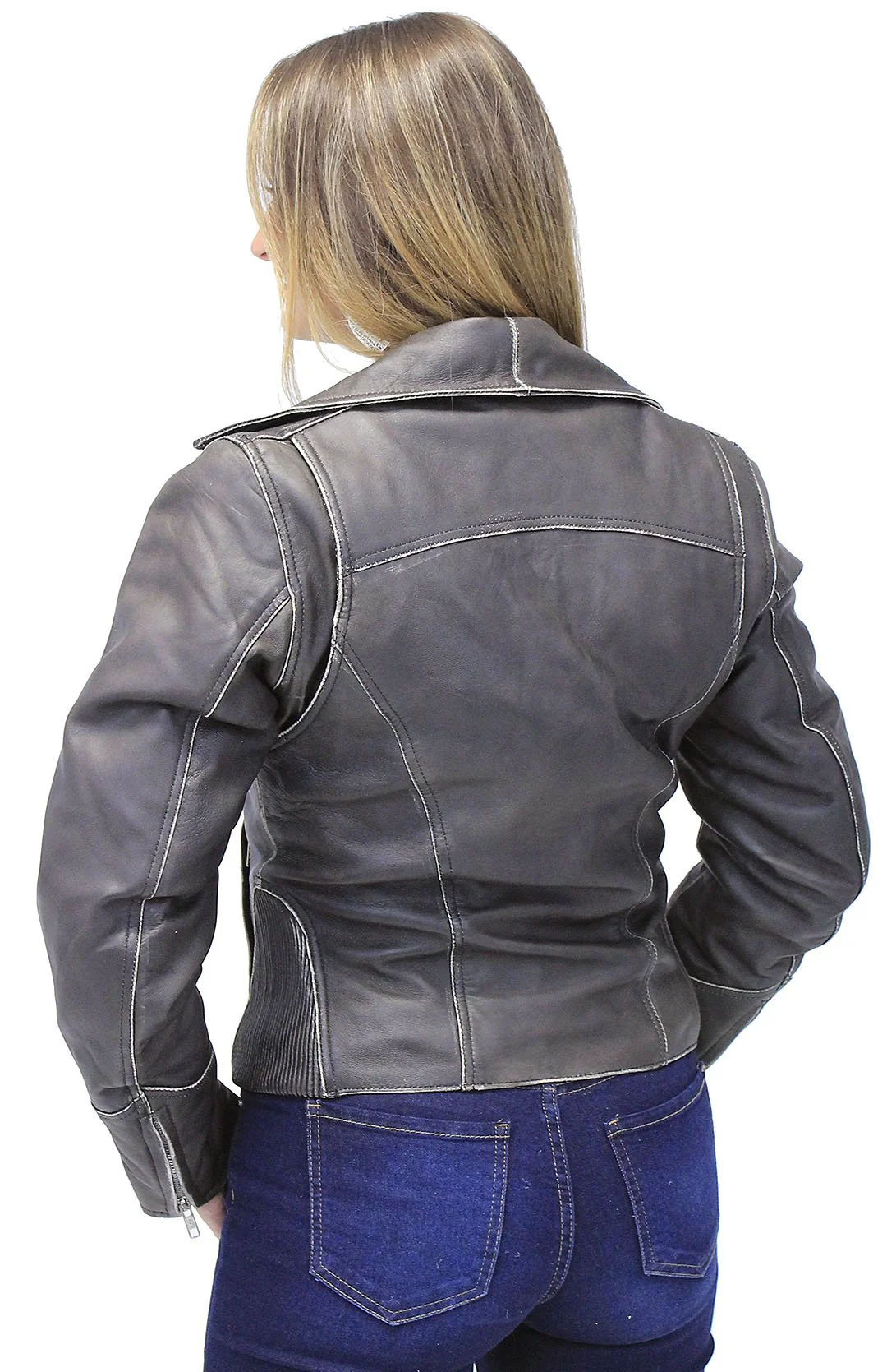 Vintage Leather Motorcycle Jacket for Women #LA4040ZRDN (M-3X) - Image 2