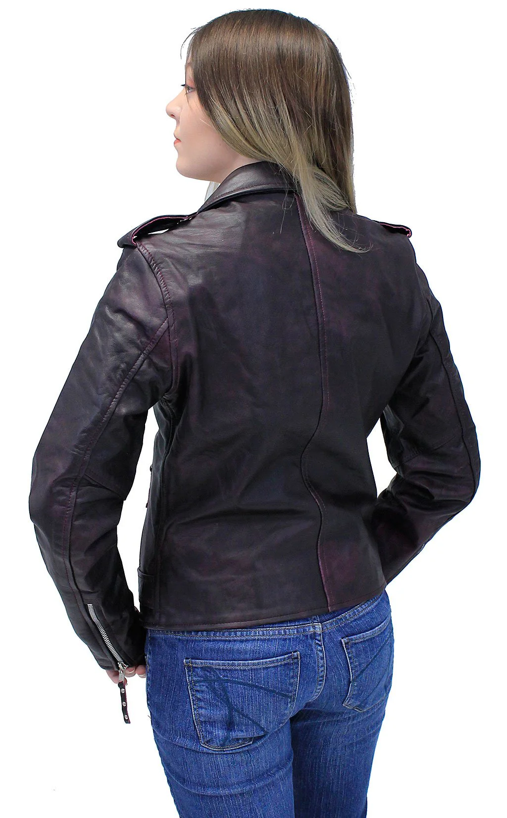 Vintage Purple Leather Motorcycle Jacket #LA6832117P - Image 2