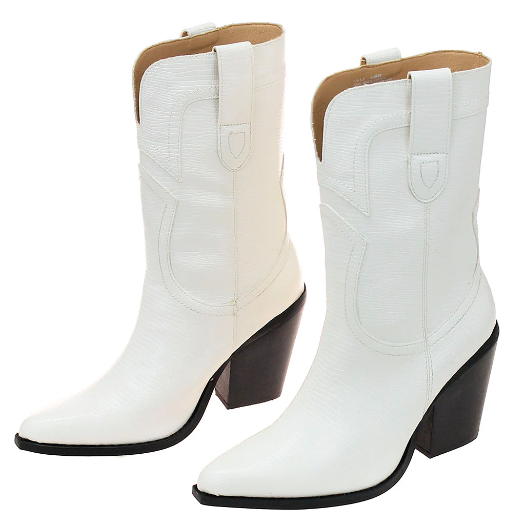 White 10" Ladies Lizard Embossed Cowgirl Boots #BLC04W-MILES