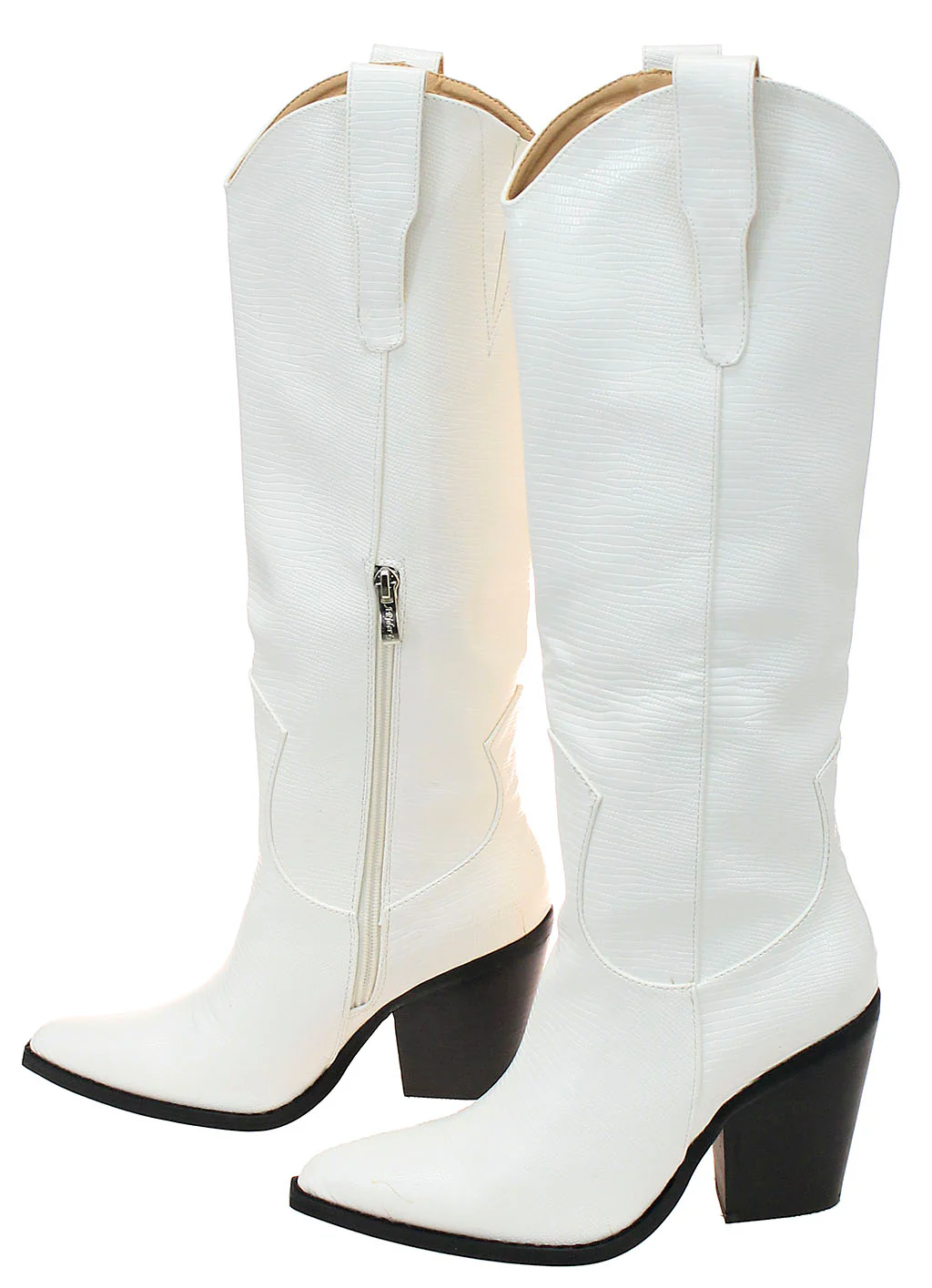 White 16" Ladies Lizard Embossed Knee High Boots #BLC750ZW-MILES16 - Image 3