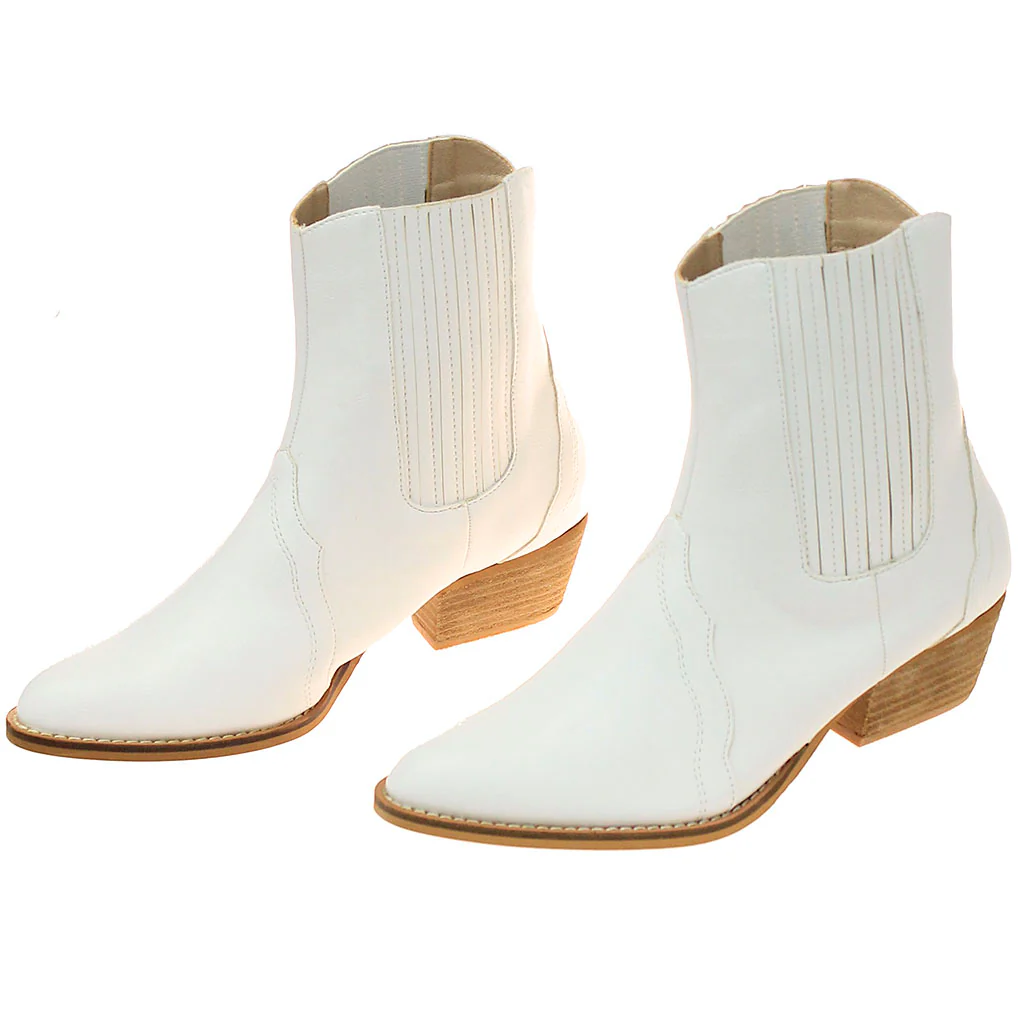 White Ladies Ankle Boots w/1.5" Cowboy Heel #BLC01HUDAW