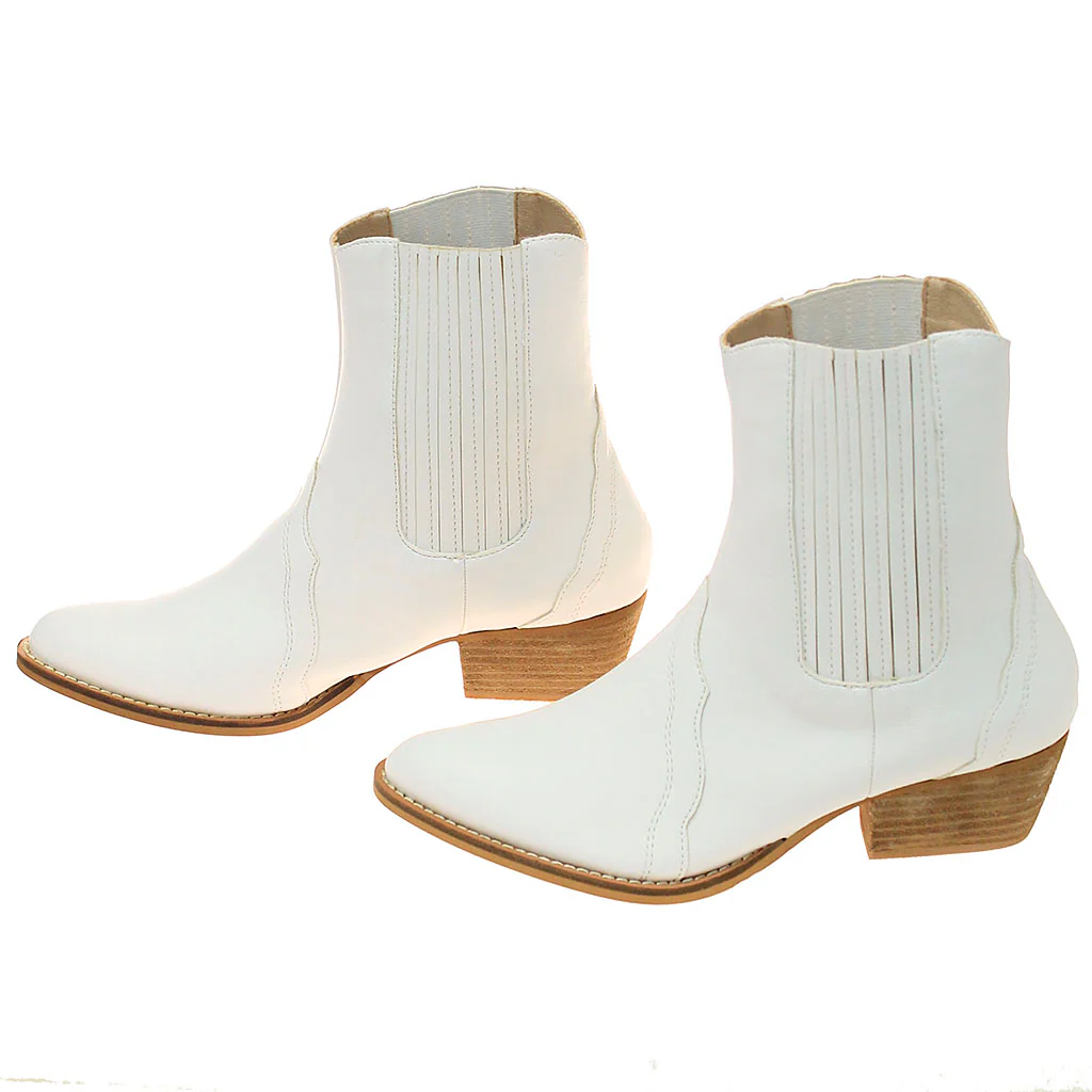 White Ladies Ankle Boots w/1.5" Cowboy Heel #BLC01HUDAW - Image 2