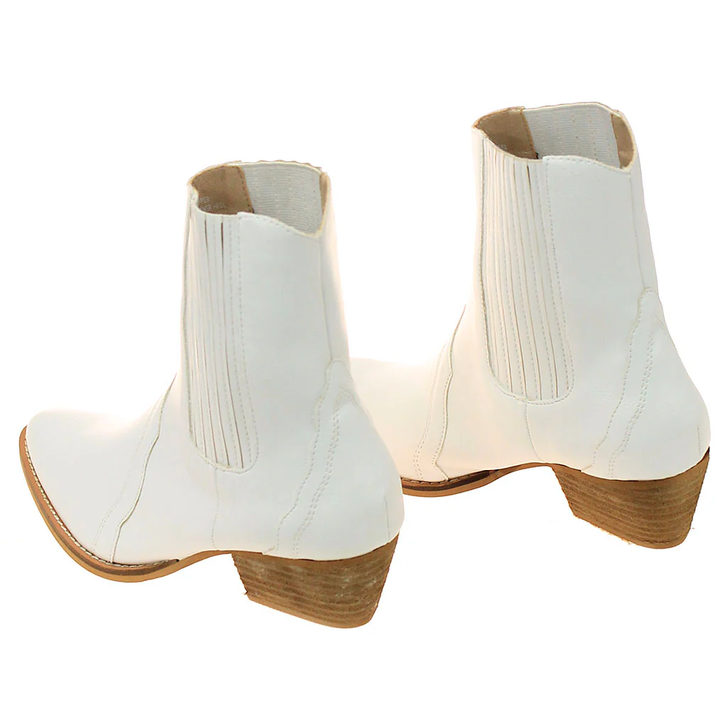 White Ladies Ankle Boots w/1.5" Cowboy Heel #BLC01HUDAW - Image 3